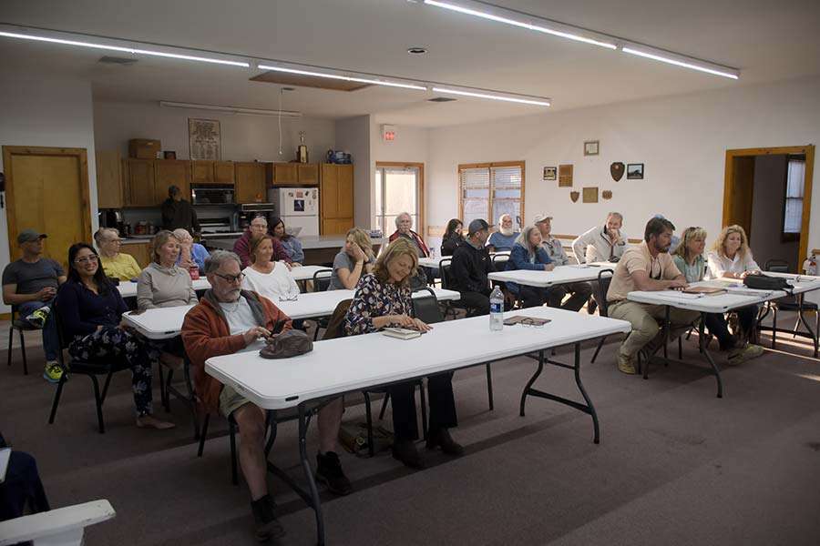 Crowd gathering at what was the Buxton Volunteer Fire Department building just before the meeting began. The room quickly filled and was standing room only.  Photo: Kip Tabb
